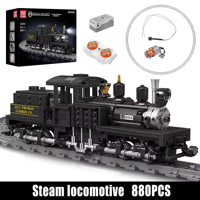 Mould King 12032 Technical Car Toys Remote Control Shay-type Steam Locomotive Model Assembly Train Brick Toys Kid Christmas Gift
