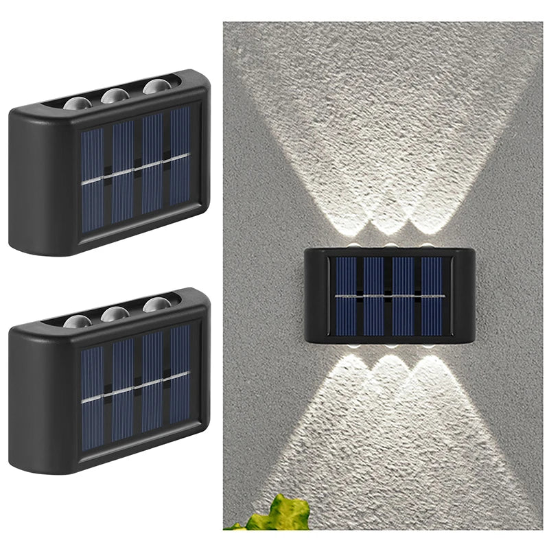 6LED Solar Lights, Outdoor Waterproof Atmosphere Wall Lamp,Up And Down Light Control for Garden Yard Street Balcony Terrace Deco