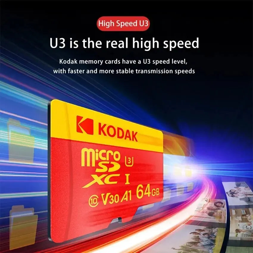 Tarjeta de memoria MicroSD KODAK roja Clase 10 de 32 GB, 64 GB, 128 GB y 256 GB, U3 4K de alta velocidad, tarjetas TF para teléfono.