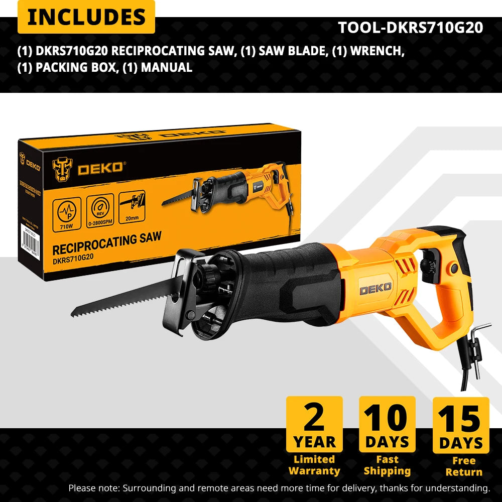 DEKO NEW DKRS710G20 710W Electric Saw Reciprocating Saw with Saw Blades Jigsaw Chainsaw Tools for Wood DIY Electric Tools