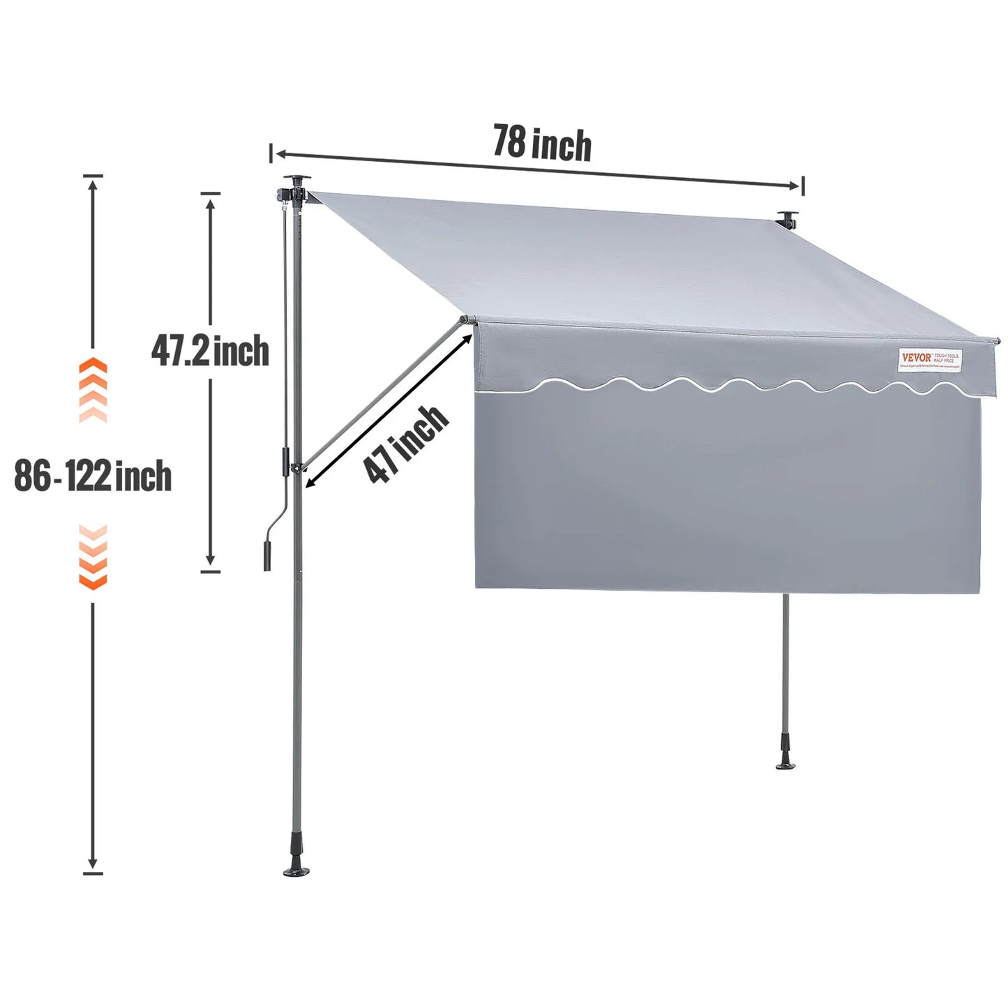 VEVOR Manual Retractable AwningAdjustable Patio Door Window Awning Canopy with 39" Sun Shade Curtain for Backyard Garden Balcony