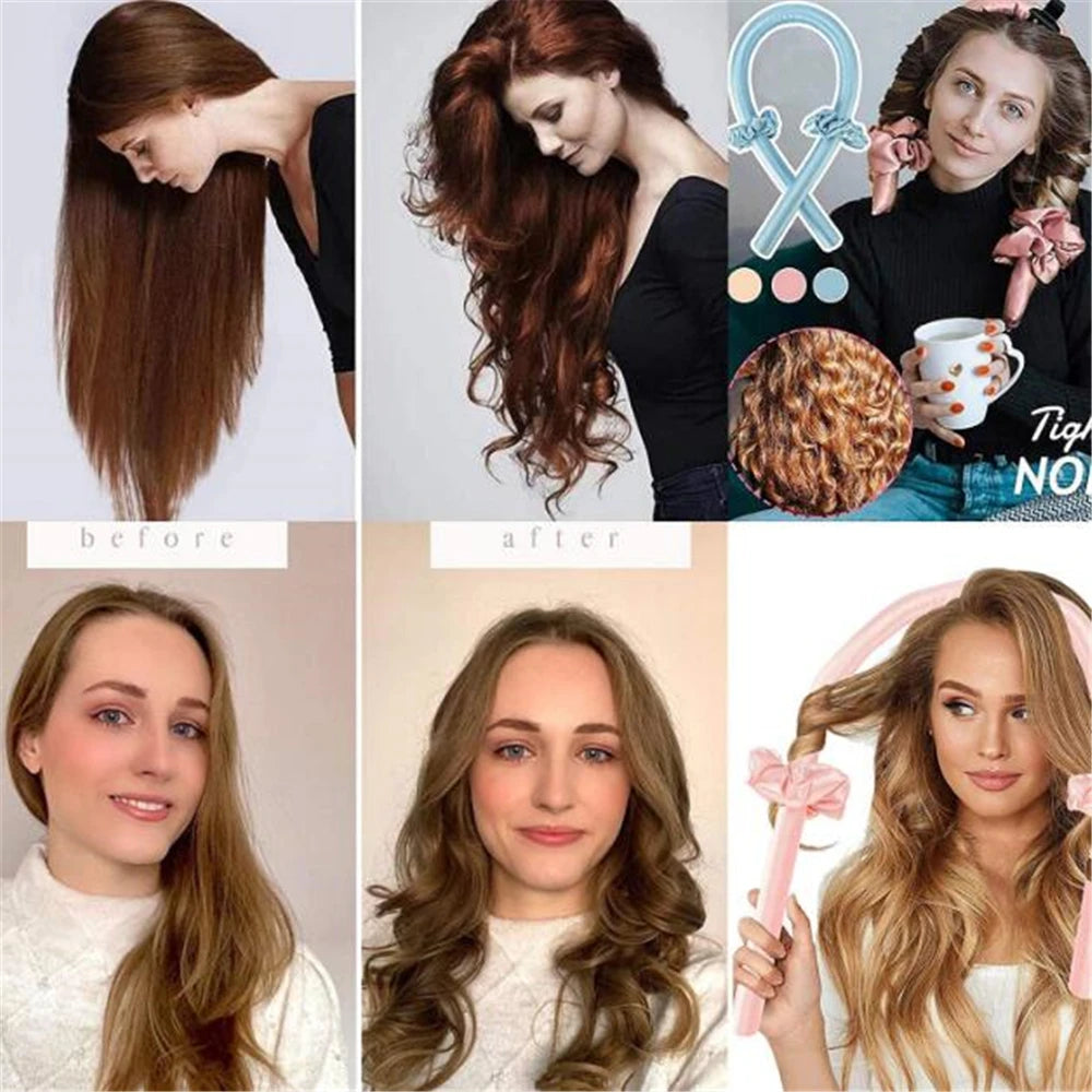 Rizador de pelo sin calor, diadema de seda, rizador de pelo perezoso, rulos de cinta, diadema suave para dormir, herramientas para peinar el cabello