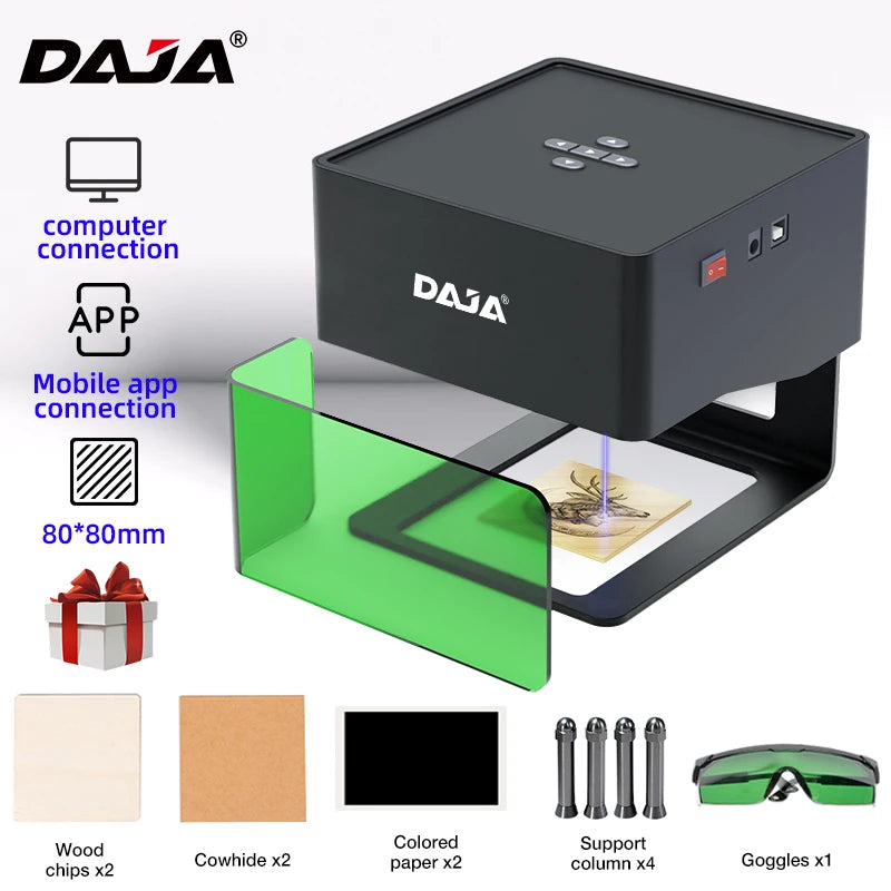 DAJA DJ6 Mini Portable Laser Engraver Diy Bluetooth Machine Painted Dog Tag Paper Leather Wooden Plastic Logo CNC Machine