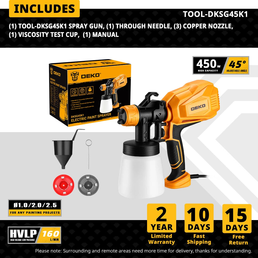 DEKO New Product DKSG45K1 450W HIGH POWER HOME ELECTRIC SPRAY GUN Household DIY