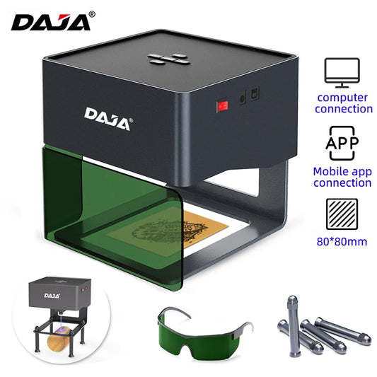 Mini grabador láser portátil DAJA DJ6, máquina de bricolaje con Bluetooth para etiquetas de identificación, papel, cuero, madera y plástico, máquina CNC para logotipos.