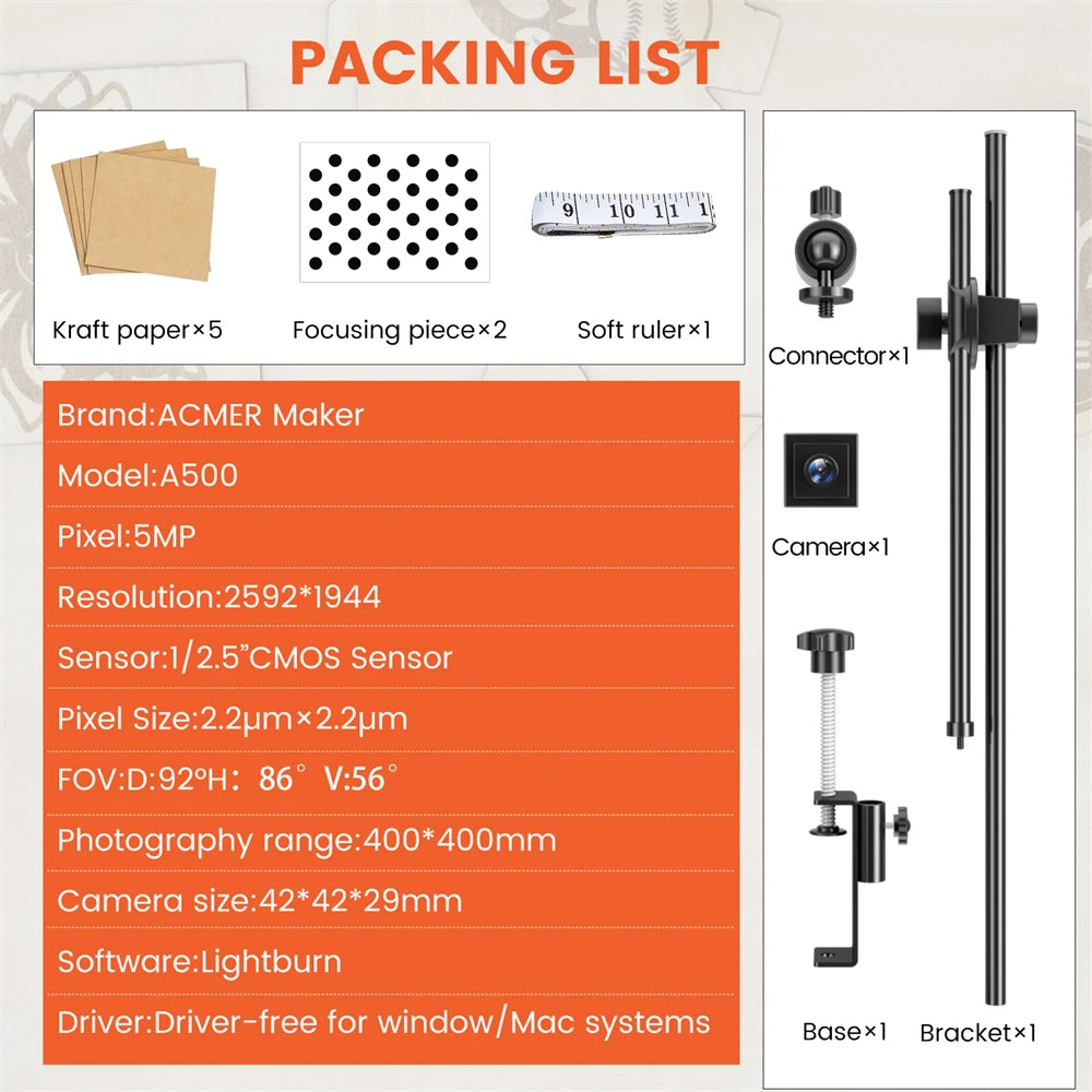 ACMER A500 Lightbrun Camera for ACMER XTOOL SCULPFUN Atomstack Ortur IKIER CREALITY TWO TREES COMGROW Laser Engraving Machine