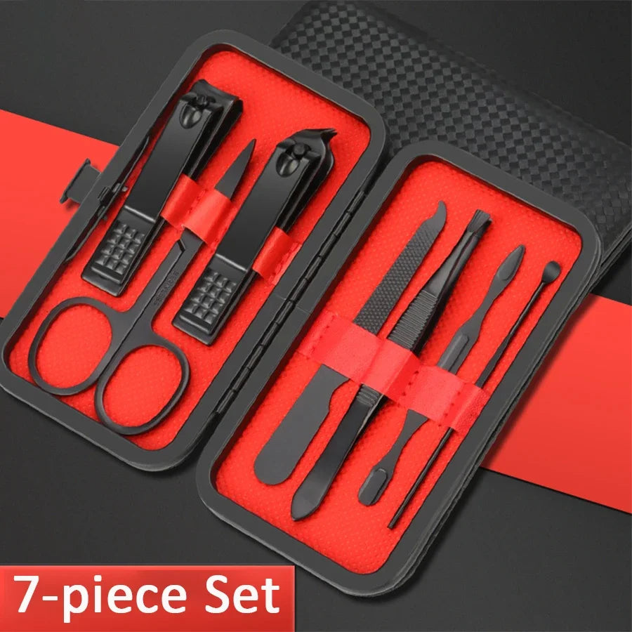 Ouriner 7/12/18/20/24PCS Set Professional Manicure Set Stainless Steel Fingernail Toenail Clippers Set with Leather Portable
