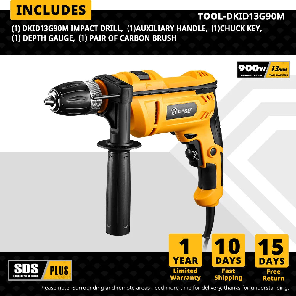 DEKO 220V professional grade impact drilll, 2 Functions Drill Screwdriver Electric Tool Power Tool (DKID Series)