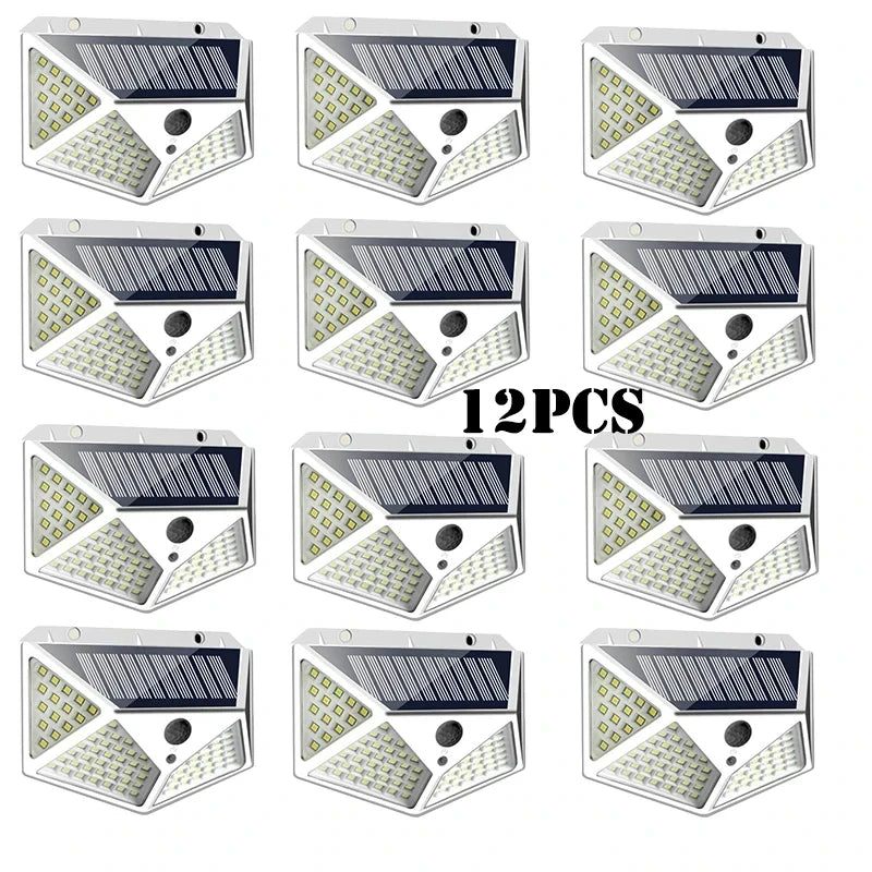 12 Pack Solar Lights Outdoor 100LED Wall Lamp Motion Sensor Security Lights 270° Lighting Angle Bright for Backyard Garden Patio