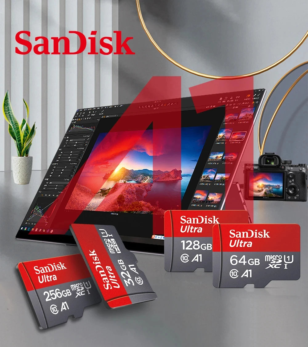 Tarjeta de memoria micro SD Sandisk Ultra Micro TF de 32 GB, 64 GB, 128 GB y 256 GB de alta velocidad C10. Tarjeta de memoria flash SD/TF miniSD para teléfono.