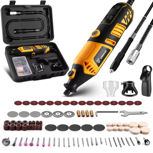Kit de herramientas rotativas DEKO de 220 V, miniherramientas rotativas manuales eléctricas para madera y metal, amoladora eléctrica, taladro y taladro.