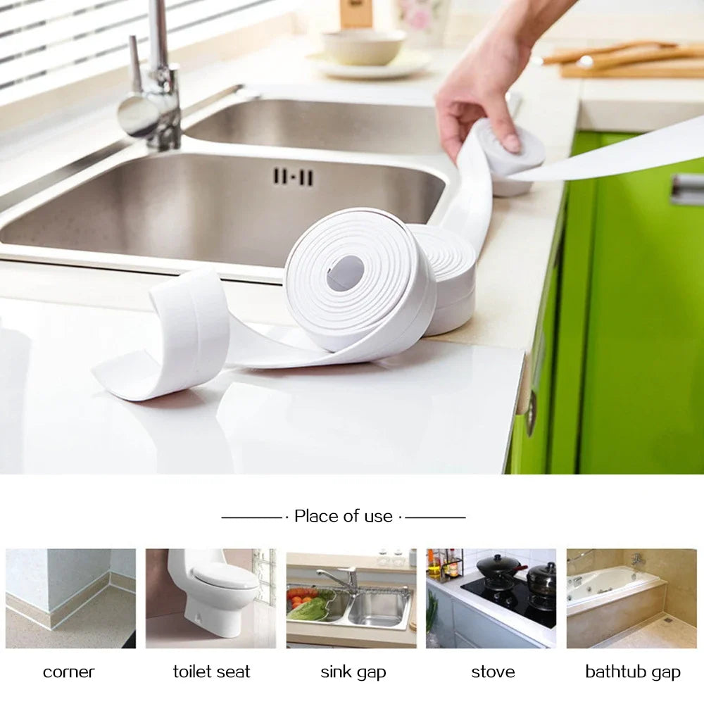 1 unidad de pegatinas de pared impermeables para baño, cintas de sellado de PVC, tiras de sellado adhesivas, cinta para bordes de fregadero, accesorios de cocina y baño.