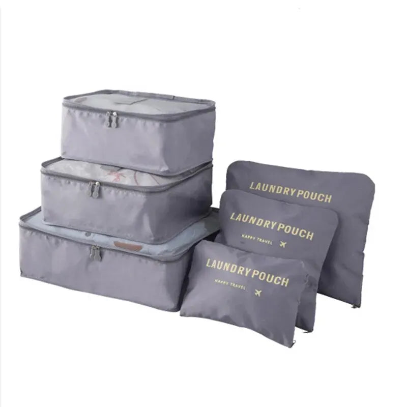 6 Pcs/Set Pink/Blue/Grey Travel Storage Bag Large Capacity Waterproof Luggage Clothing Underwear Storage Bag Bag With Zipper