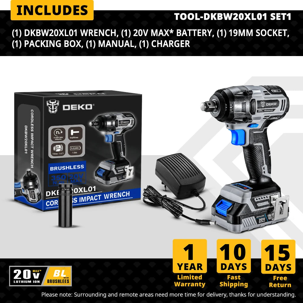 DEKO - Minidestornillador eléctrico inalámbrico de 20 V con llave de impacto de 350 Nm para bricolaje en casa.