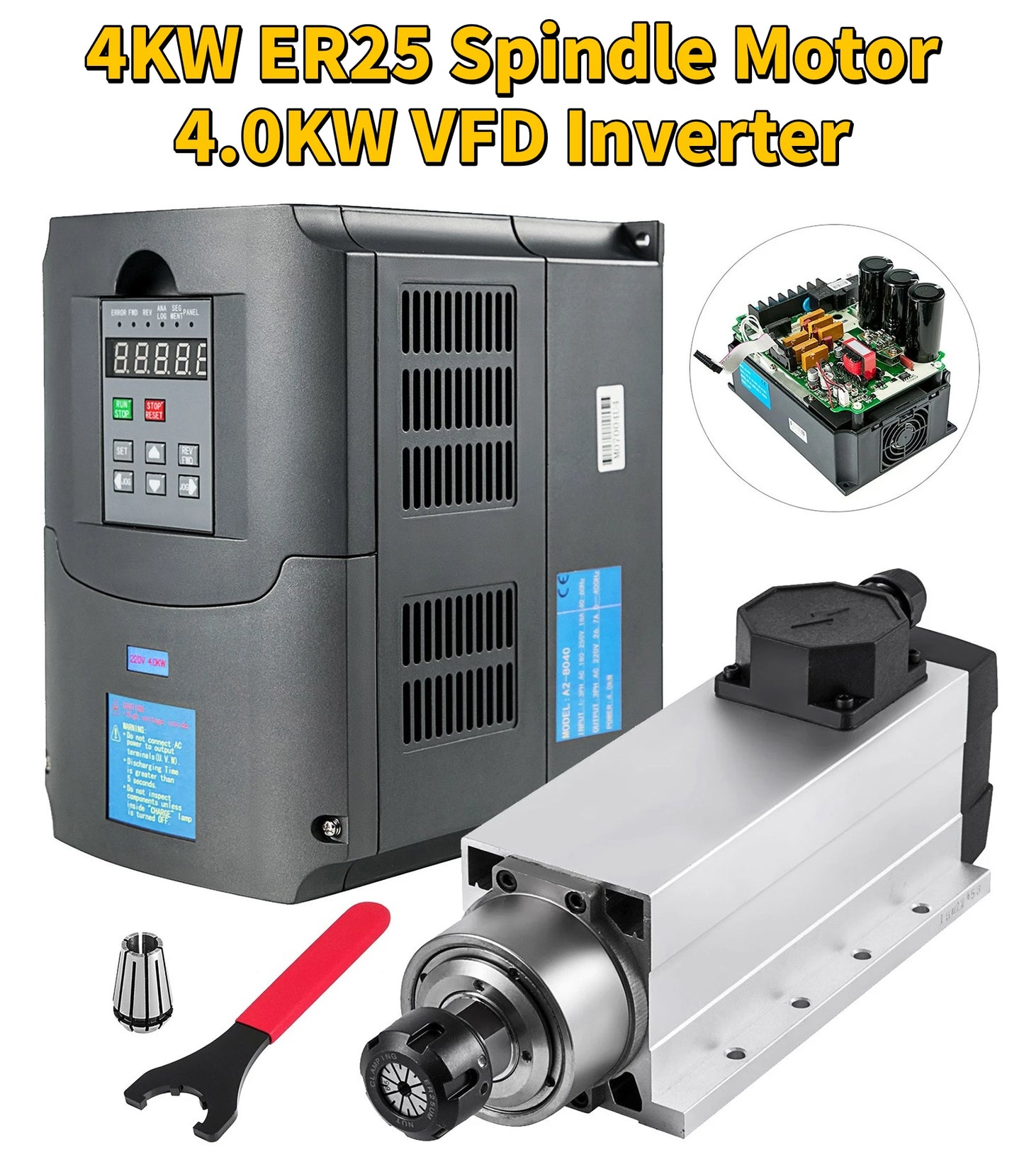 VEVOR Air Cooled Spindle Motor 0.8KW 1.5KW 2.2KW 4KW Variable Frequency Drive VFD Inverter 220V for CNC Engraving Milling Grind