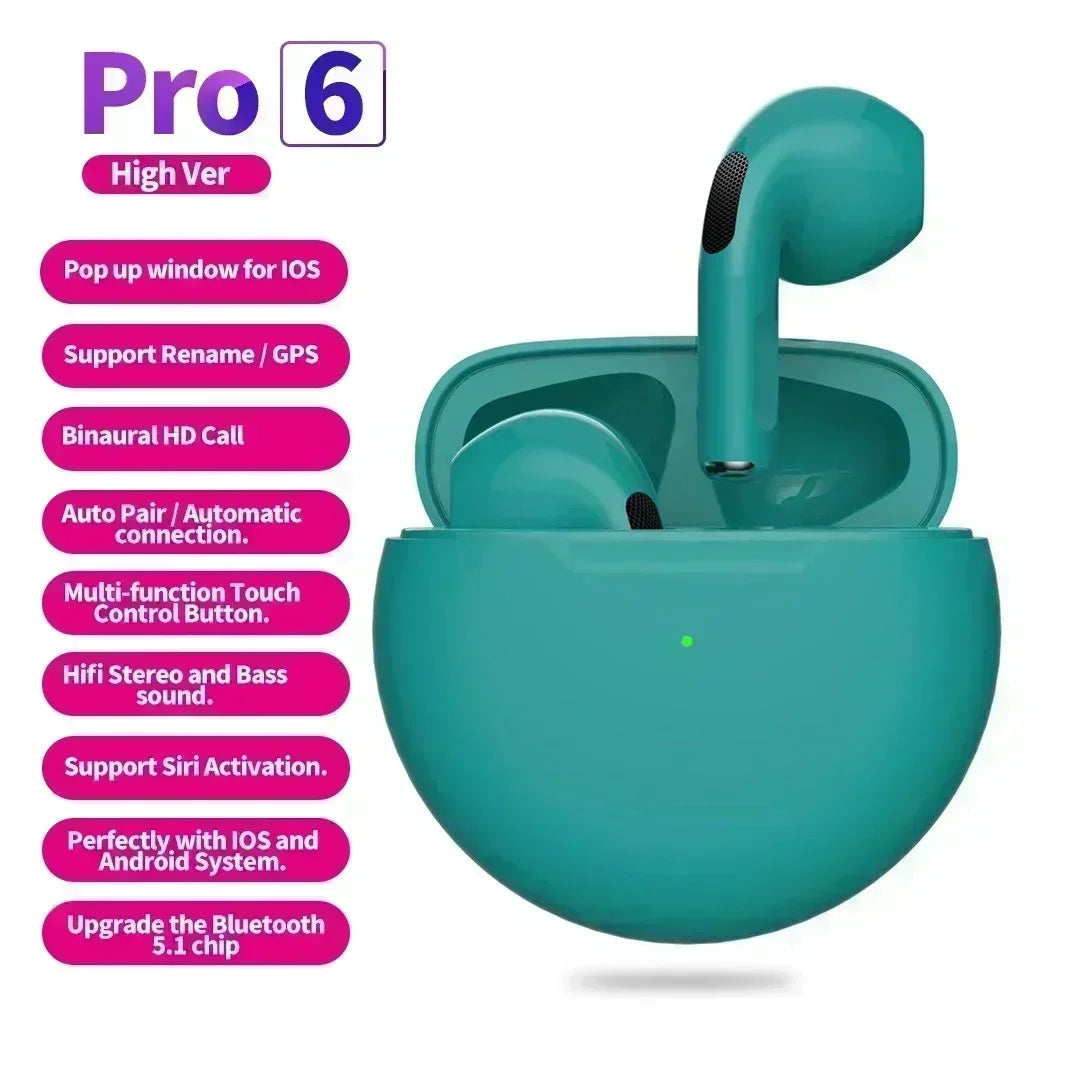 NEW Pro 6 TWS Wireless Headphones with Mic Fone Bluetooth Earphones Sport Running Headset for Apple iPhone Xiaomi Pro6 Earbuds