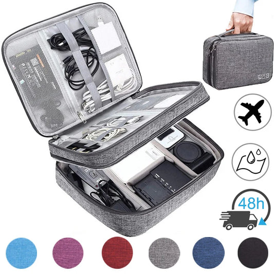 Bolsa de almacenamiento de cables, organizador electrónico digital impermeable, cargador de línea de datos USB portátil, bolsa de almacenamiento con enchufe, organizador de cables de viaje