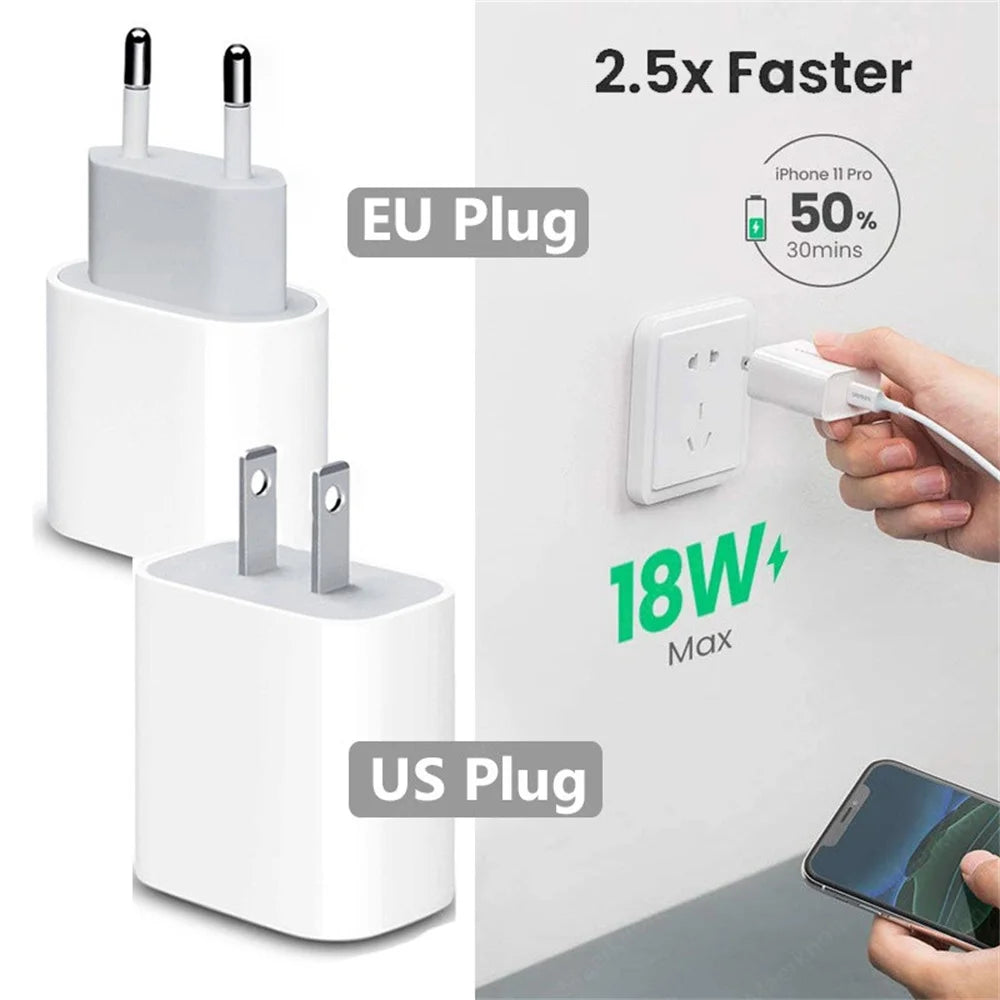 Cargador PD de 20 W, carga rápida, USB C, adaptador de corriente para iPhone 15, 14, 13, Pro Max, Mini, X, XS, tipo C