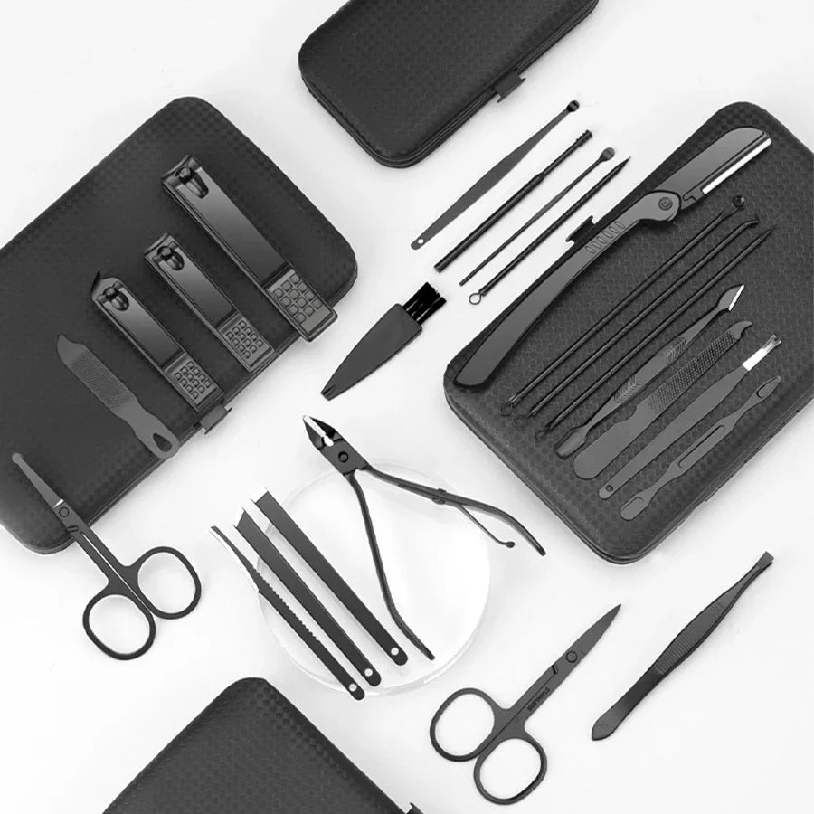 Ouriner 7/12/18/20/24PCS Set Professional Manicure Set Stainless Steel Fingernail Toenail Clippers Set with Leather Portable
