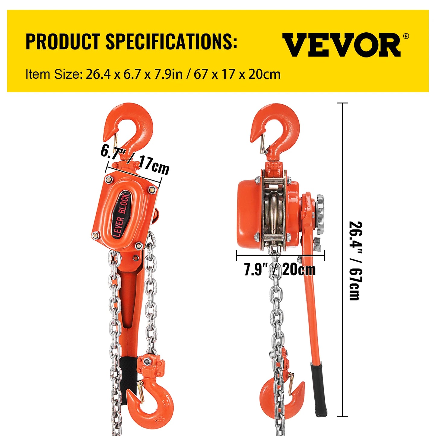 VEVOR 3T / 1.5T Manual Ratcheting Lever Chain Hoist 1.5M 3M 6M Portable Hand Block Lifting Come Along Puller Pulley Hook Mount