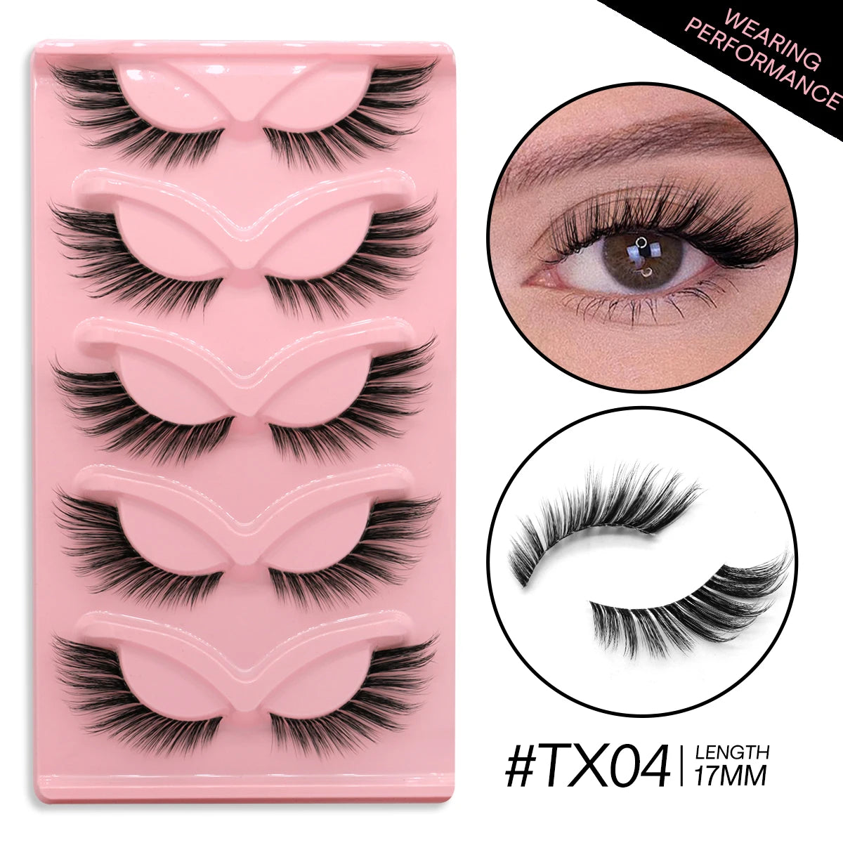 GROINNEYA 5 pairs Cat Eye Eyelashes Natural False Lashes Fluffy Soft Cross Faux Mink lashes Natural Winged End Eye Elongated
