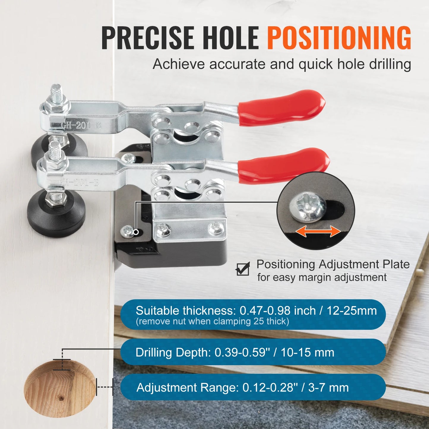VEVOR 35 mm Concealed Door Hinge Jig Aluminum Alloy Cabinet Hinge Jig Accurate Locking Dual Clamp Fixation Hinge Drill Jig