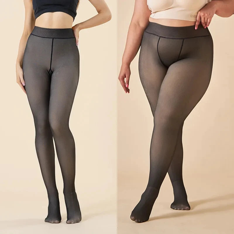 Medias térmicas de invierno para mujer, cálidas, de forro polar, elásticas, translúcidas, ajustadas, de terciopelo, gruesas, sexys, de cintura alta.