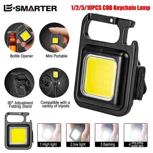 Mini linterna COB portátil con llavero, 4 luces EDC, para exteriores, impermeable, emergencia, camping, pesca, trabajo