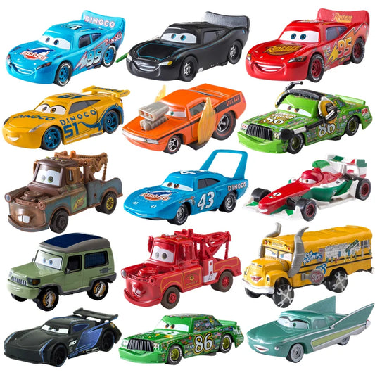 Coches Disney Pixar Cars Rayo McQueen 1:55, modelo de aleación de metal, juguete de coche Mater Sheriff, juguetes de metal, vehículos, regalos para niños.