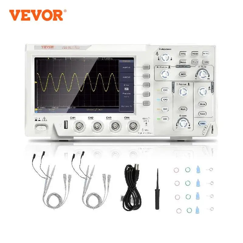 Osciloscopio digital de escritorio VEVOR de 2/4 canales, 1GS/S, 100 MHz, 30 funciones de medición automática para pruebas de circuitos electrónicos