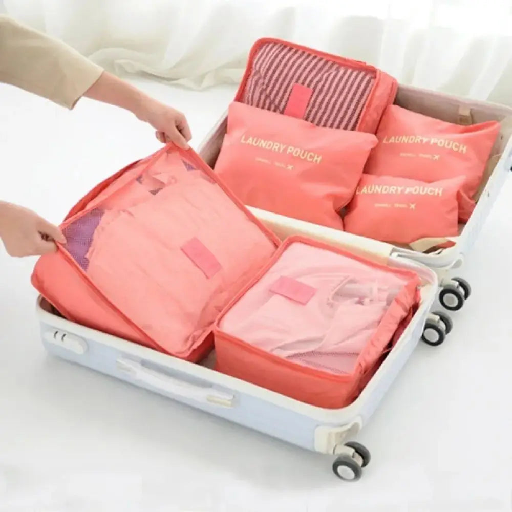 6 Pcs/Set Pink/Blue/Grey Travel Storage Bag Large Capacity Waterproof Luggage Clothing Underwear Storage Bag Bag With Zipper