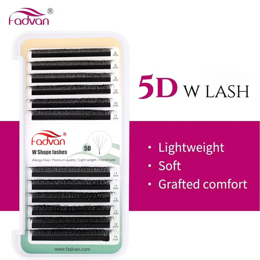 Extensiones de pestañas Fadvan 5D en forma de W, 0.07 D, visón sintético natural, suaves, profesionales, prefabricadas, volumen, pestañas en abanico
