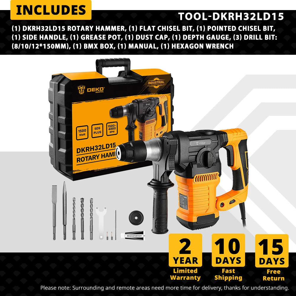 DEKO DKRH32LD15 1500W 220V Multifunctional Rotary Hammer with BMC and 6pcs Accessories Electric Demolition Hammer Impact Drill