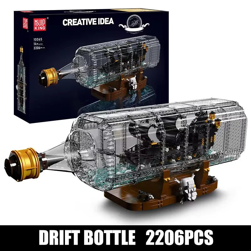Mould King 10065 Pirate Ship Building Block The Black Pearl in A Bottle Model Sailboat Toys Assembly Brick Kids Christmas Gifts