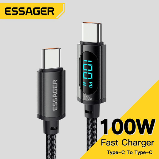Cable Essager tipo C a tipo C, cargador de carga rápida PD de 100 W, cable de pantalla USB C a USB C para Xiaomi POCO F3, Realme, MacBook y iPad.