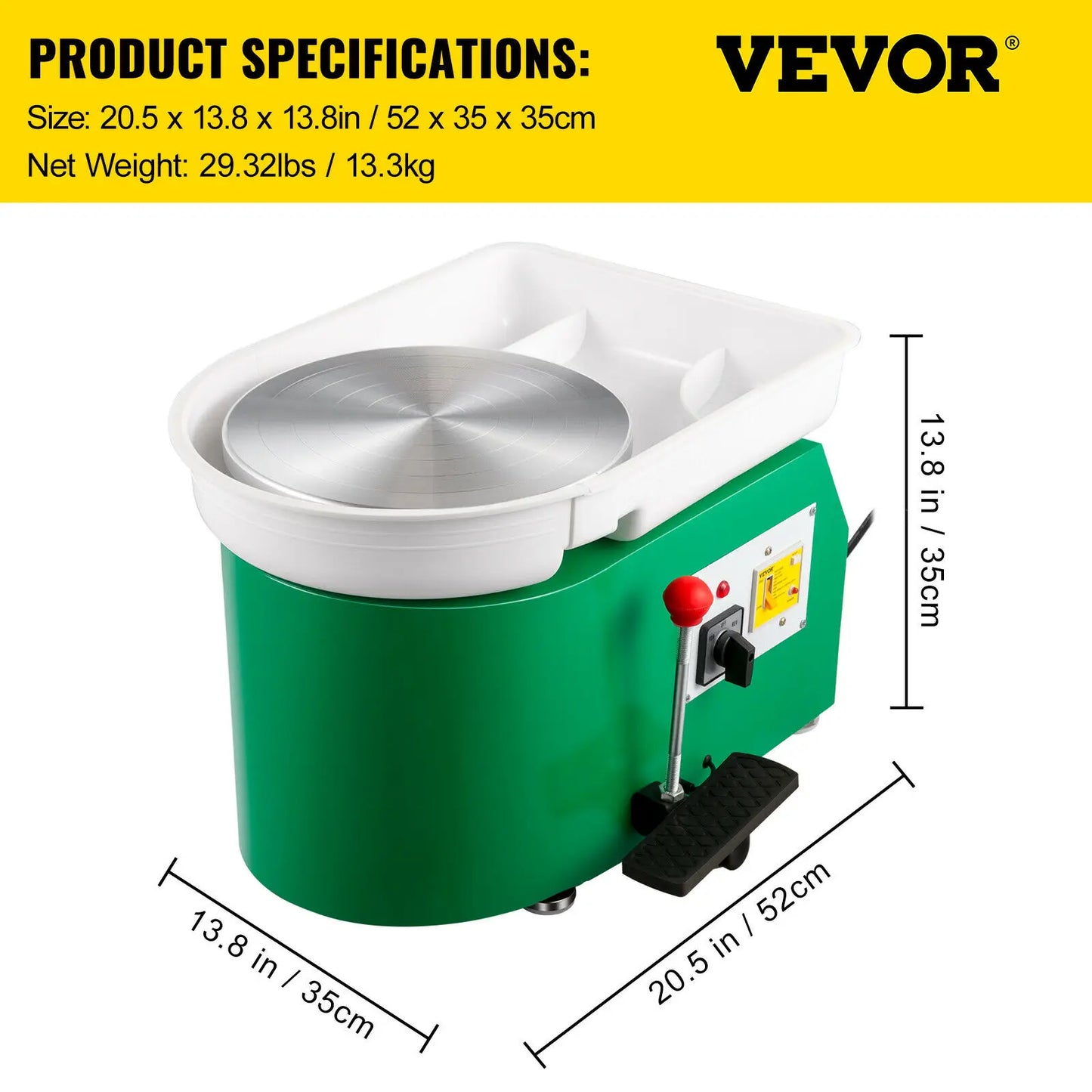 VEVOR Electric Pottery Wheel Machine 28cm 350W Manual Handle & Foot Pedal for School Ceramic Clay Working Forming DIY Art Craft