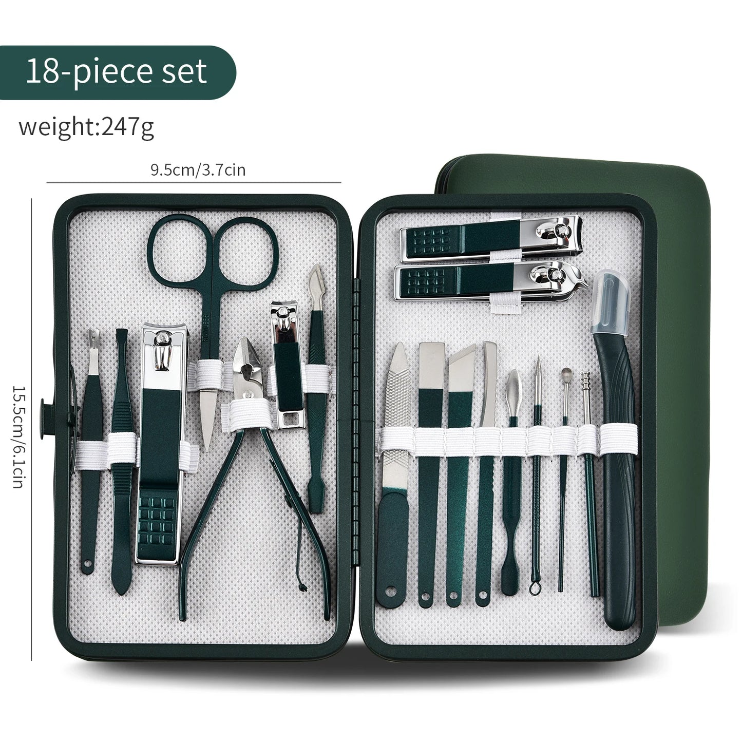 7/10/12/18 pcs in1 Spring Green New Stainless Steel Nail Clippers Set Grooming Tool Set With Portable Case Manicure Art Tool