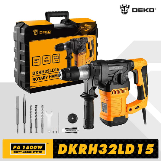Martillo rotativo de impacto multifuncional DEKO DKRH32LD15 de 220 V y 1500 W para carpintería, bricolaje, taladro eléctrico de demolición, herramientas eléctricas.