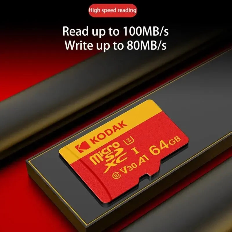 Tarjeta de memoria MicroSD KODAK roja Clase 10 de 32 GB, 64 GB, 128 GB y 256 GB, U3 4K de alta velocidad, tarjetas TF para teléfono.