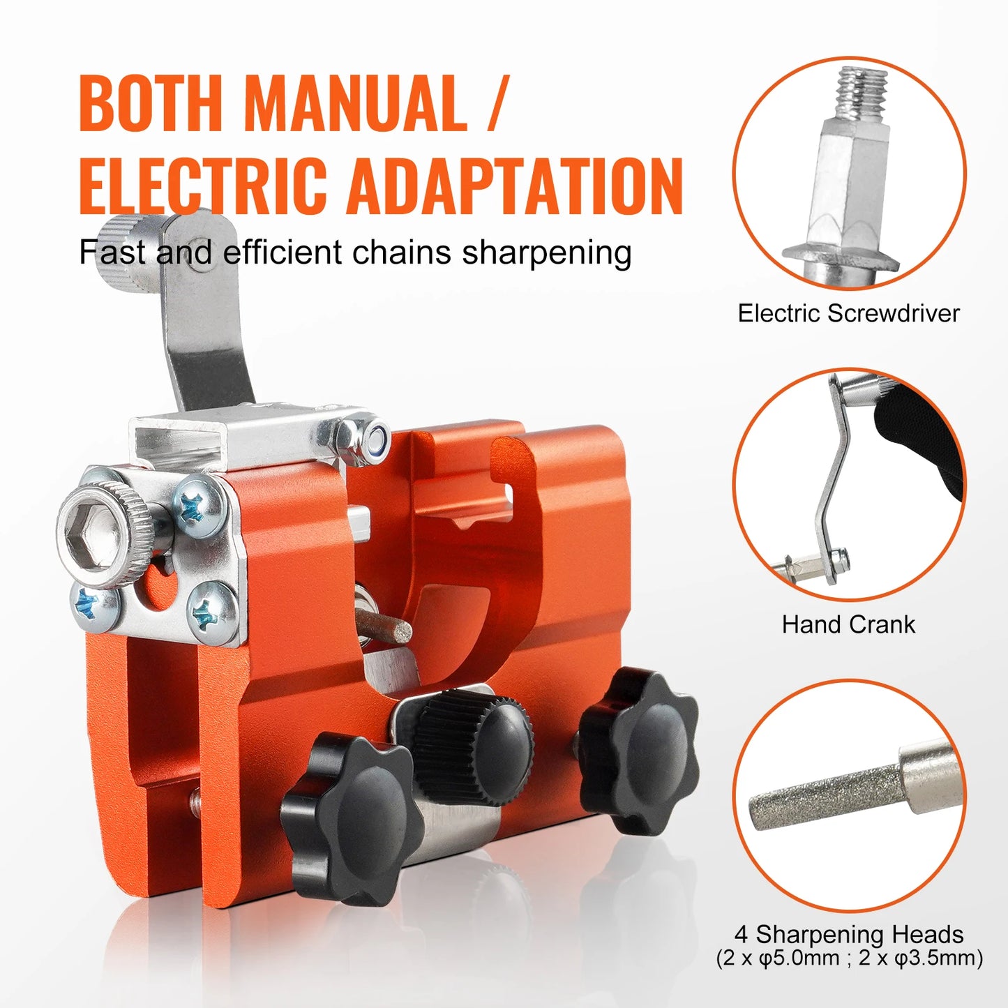 VEVOR Chainsaw Sharpener Hand-Cranked Sharpening Jig for Chain Saws Tool Set with 4 Grinding Heads for Landscaper Lumberjack