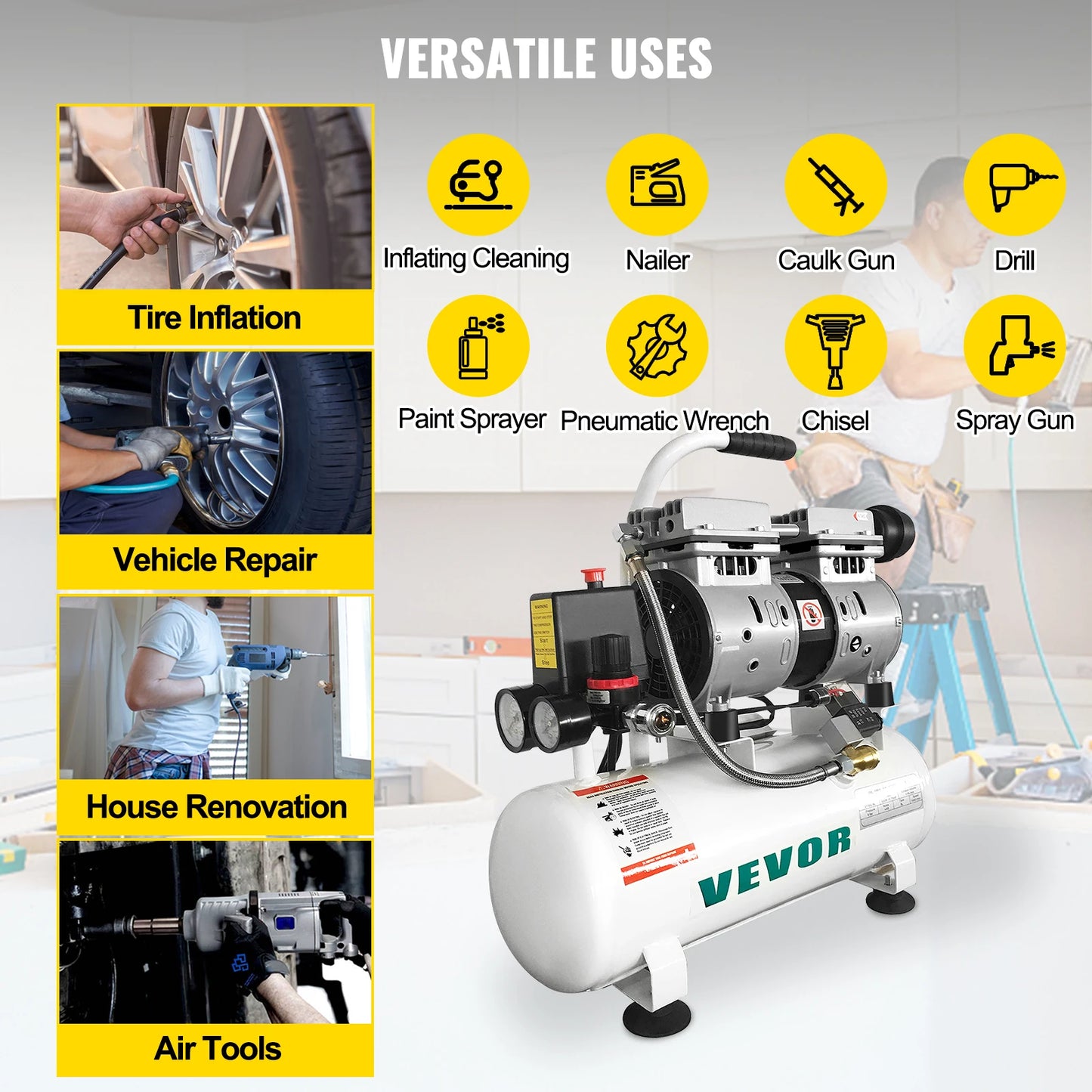 VEVOR Silent Air Compressor 9/25/30L Portable Oil-free Air Compressor Pump Safe Solenoid Valve Workshop Repair Tire Inflation