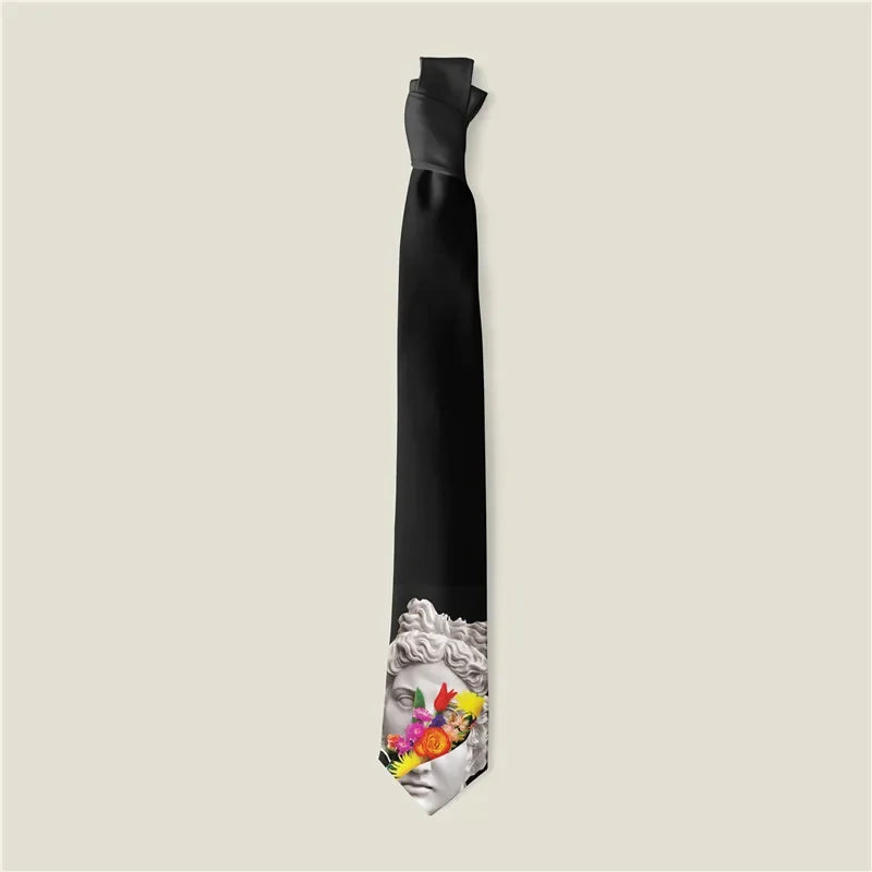 Designer Creative Printed Tie Men Women Instagram Casual Day Fun Animal Rose Tiger Black Tie