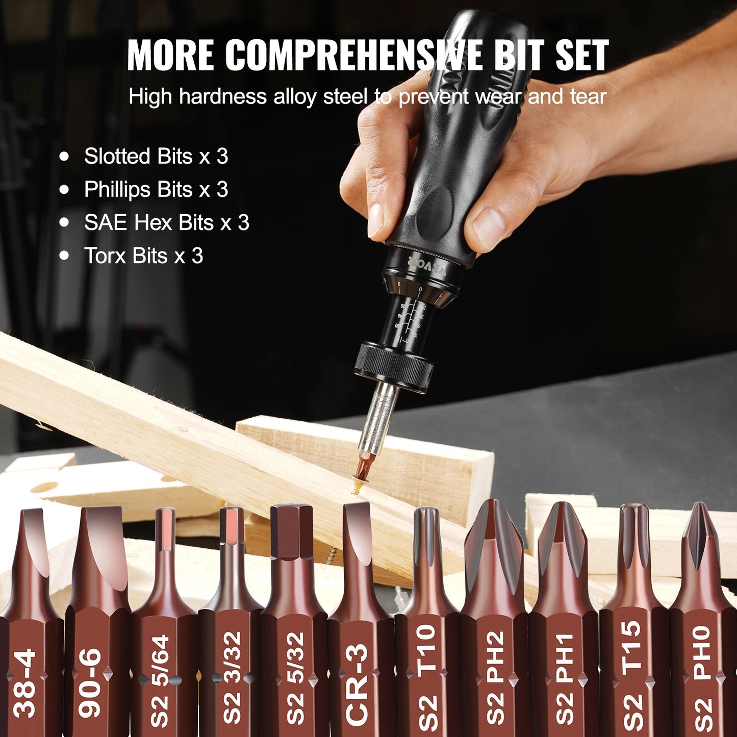 Destornillador dinamométrico VEVOR de 1/4", llave dinamométrica para electricistas, con escala de 10 a 70 in/lb.
