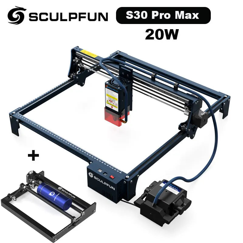SCULPFUN S30 Pro Max 20W Laser Engraver Roller w/ Automatic Air-assist System Engraving Machine Replaceable Lens Eye Protection