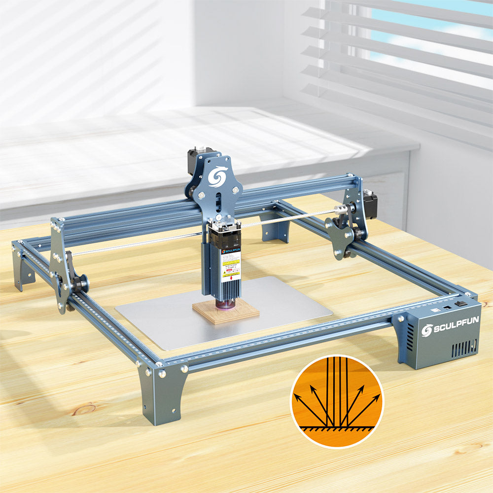 SCULPFUN S9 5.5W Laser Engraver, 0.06mm Ultra-Fine Compressed Spot, Diode Laser, 0.08mm High Precision, Cut 15mm Thick Wood 10mm Acrylic, Fixed Focus, Engraving Area 410*420mm