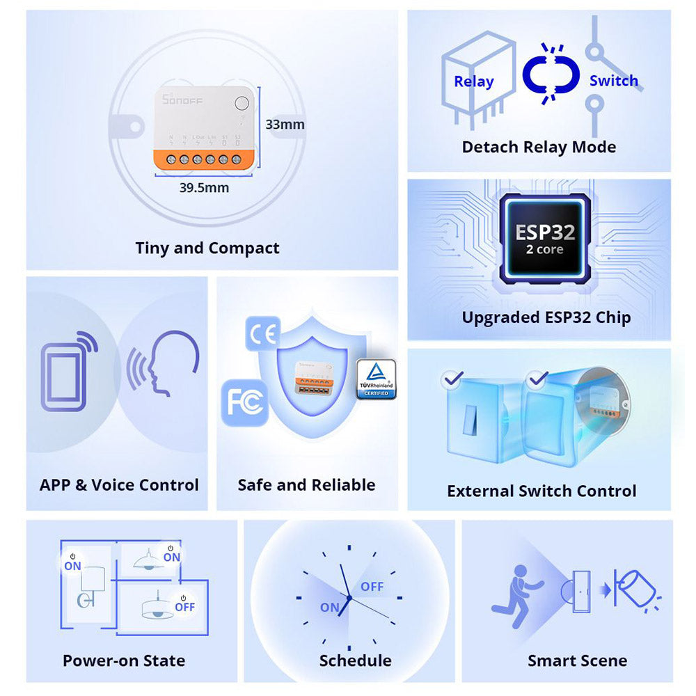 SONOFF MINI R4 Extreme WiFi Smart Switch, External Switch Control, DIY Module for Smart Home Automation, Works with Alexa & Google Home