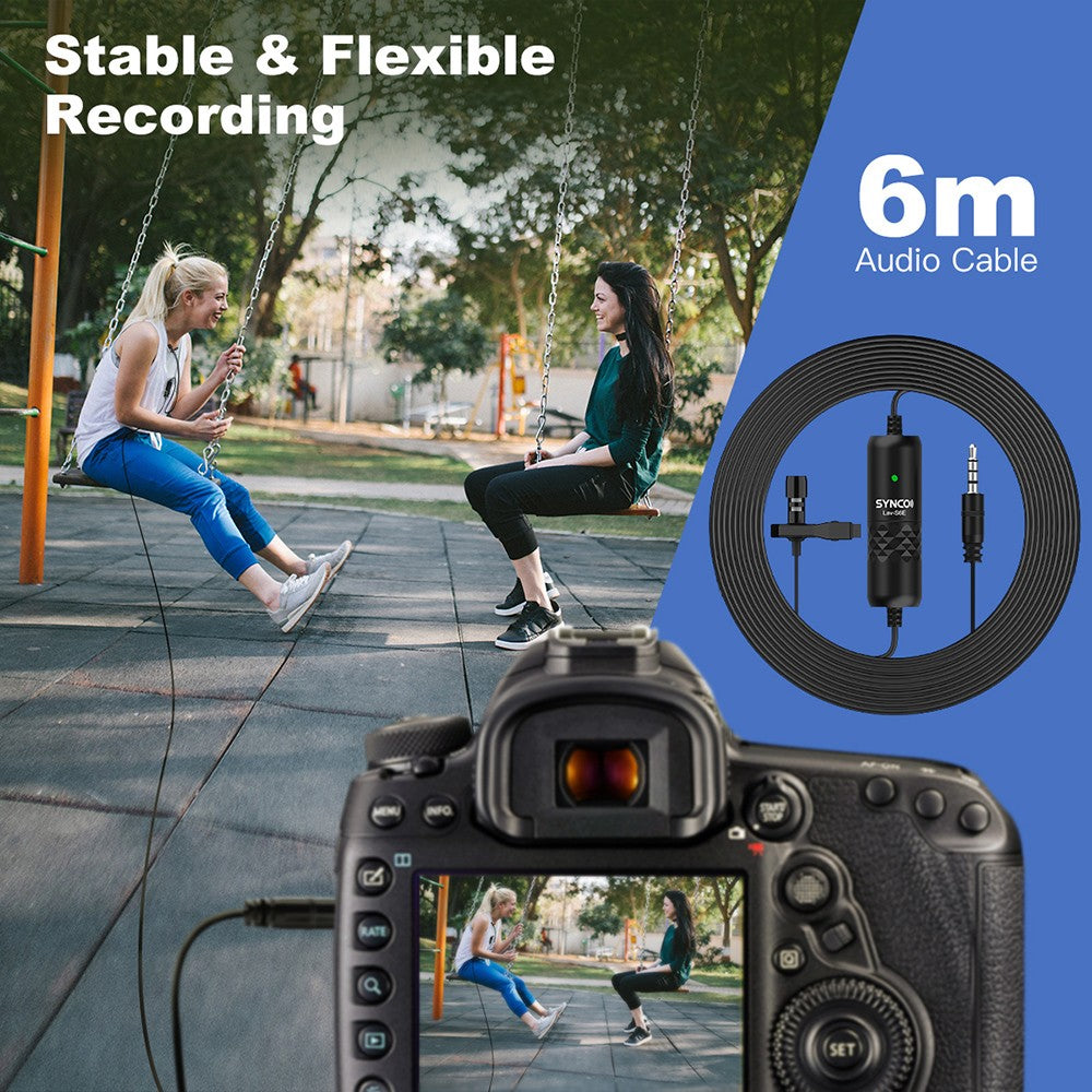 SYNCO S6E Omnidirectional Recording Lavalier Microphone, Auto-Pairing, Omnidirectional Pickup Pattern