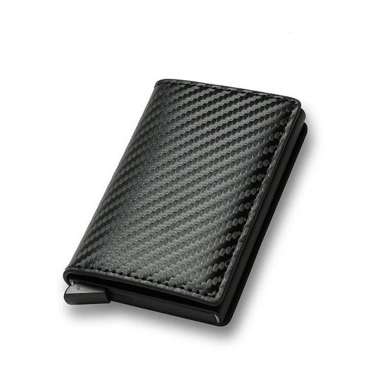 Cartera de fibra de carbono antirrobo para tarjetas de crédito, de metal, para hombre, de PU