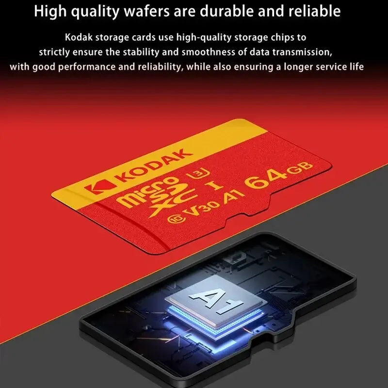 Tarjeta de memoria MicroSD KODAK roja Clase 10 de 32 GB, 64 GB, 128 GB y 256 GB, U3 4K de alta velocidad, tarjetas TF para teléfono.