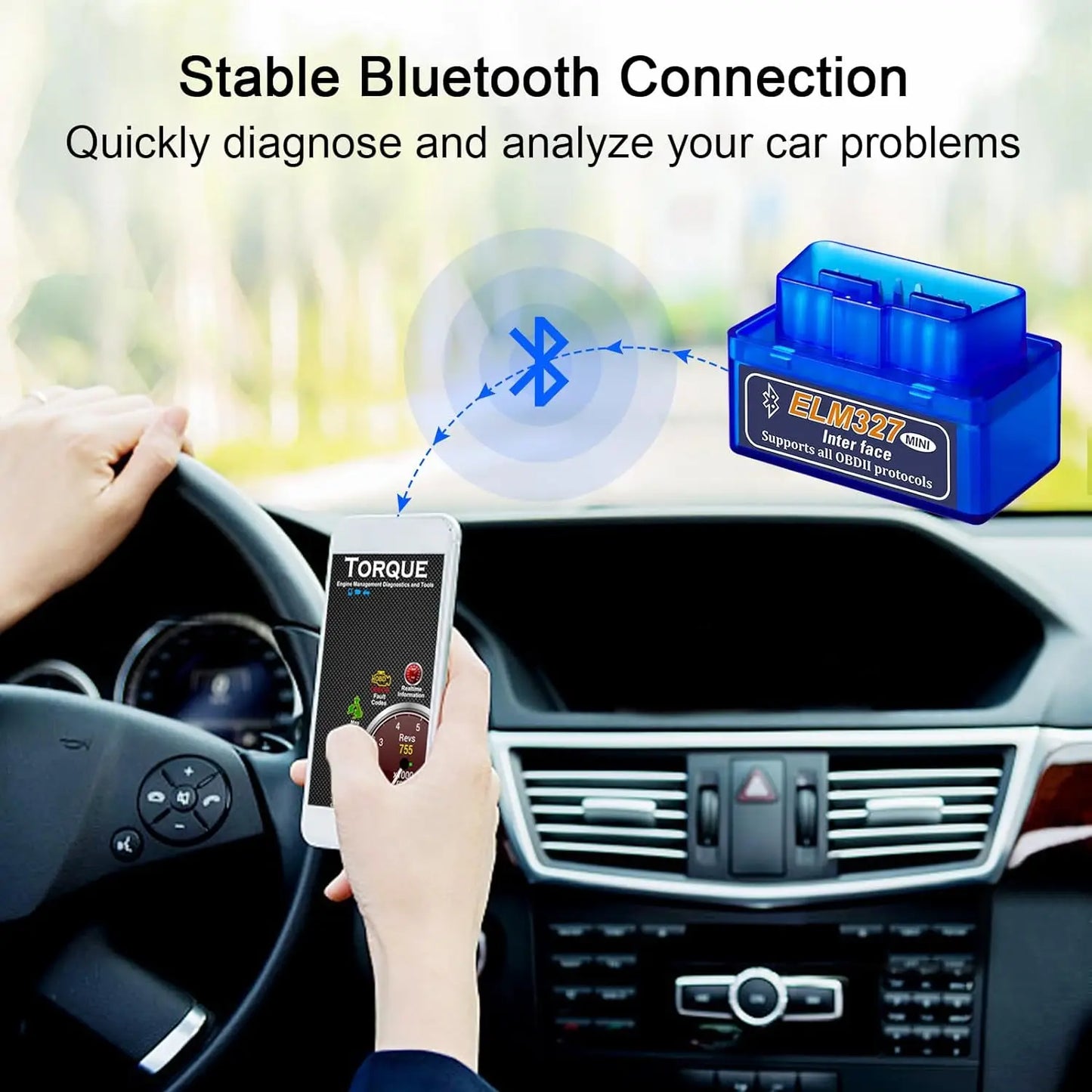 Escáner OBD2 ELM327 V2.1 para diagnóstico de vehículos, comprobación del motor, lector de códigos y detector de fallos.